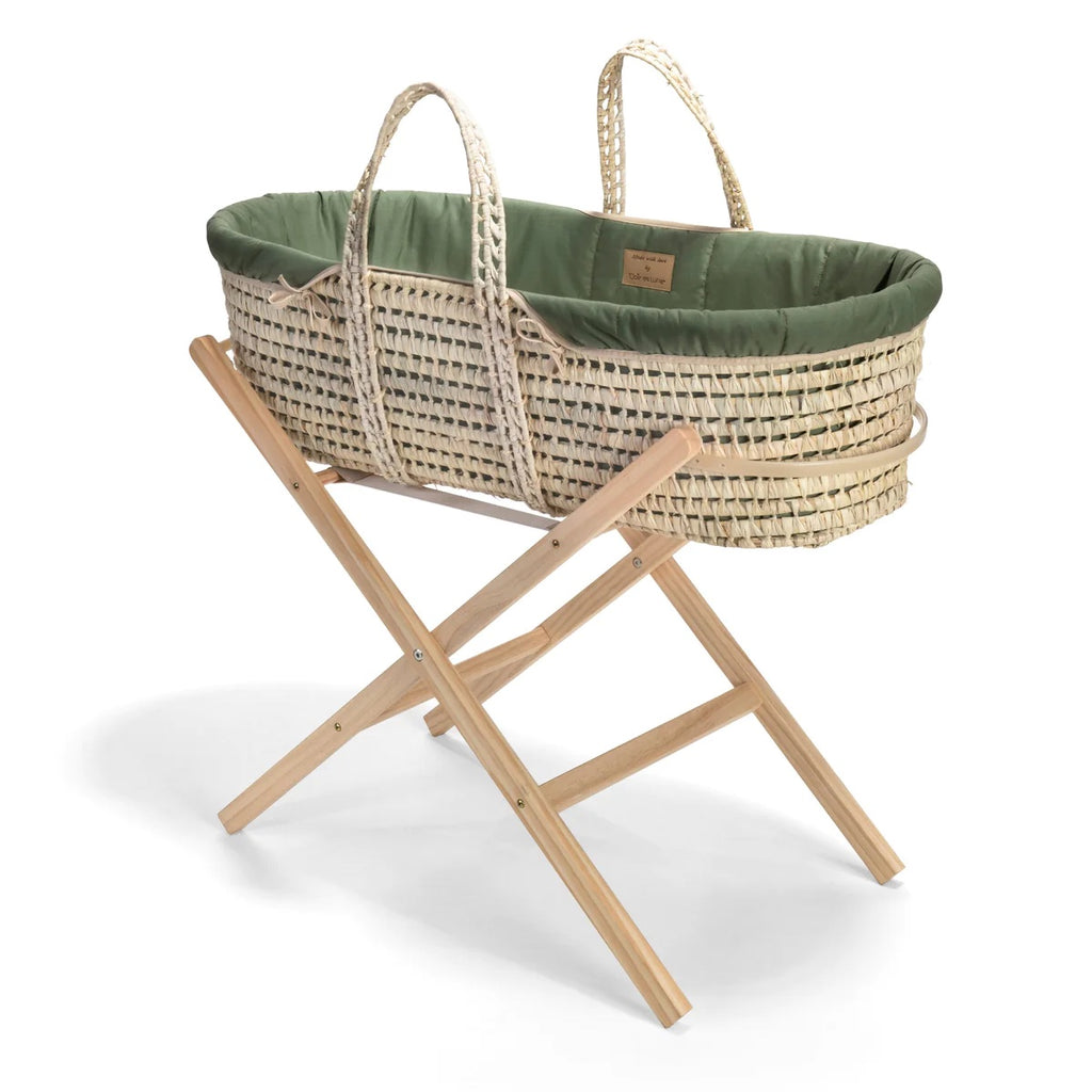 Clair De Lune Organic Palm Moses Basket with Folding Stand - Forest Green