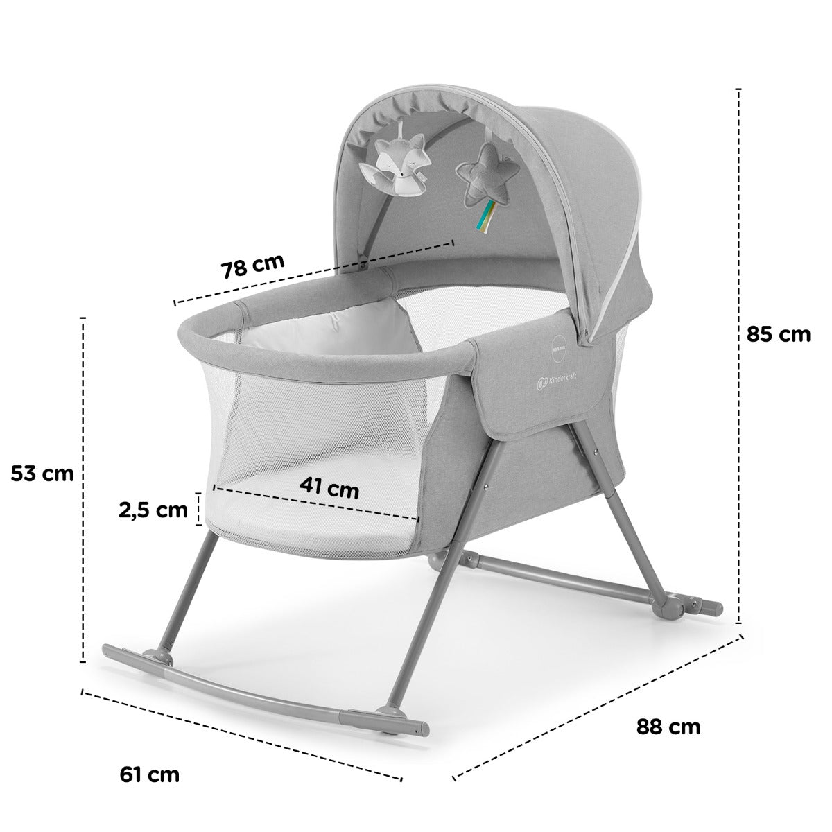 Kinderkraft Lovi 3 in 1 Baby Crib Grey