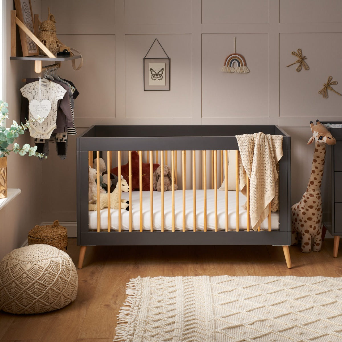 Obaby Maya Cot Bed - Slate With Natural