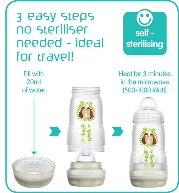 MAM Self Sterilising Anti-Colic Bottle 260ml Pack of 3