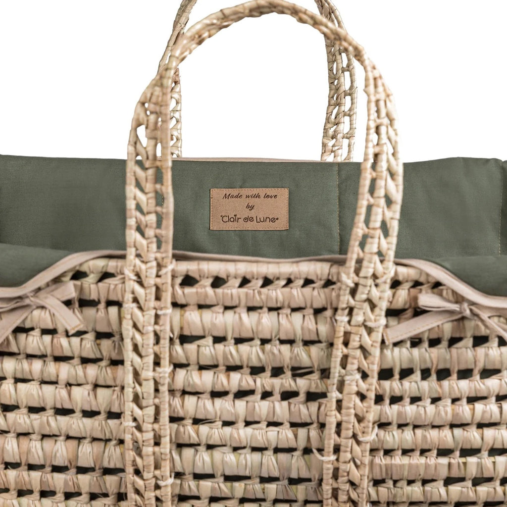 Clair De Lune Organic Palm Moses Basket with Folding Stand - Forest Green
