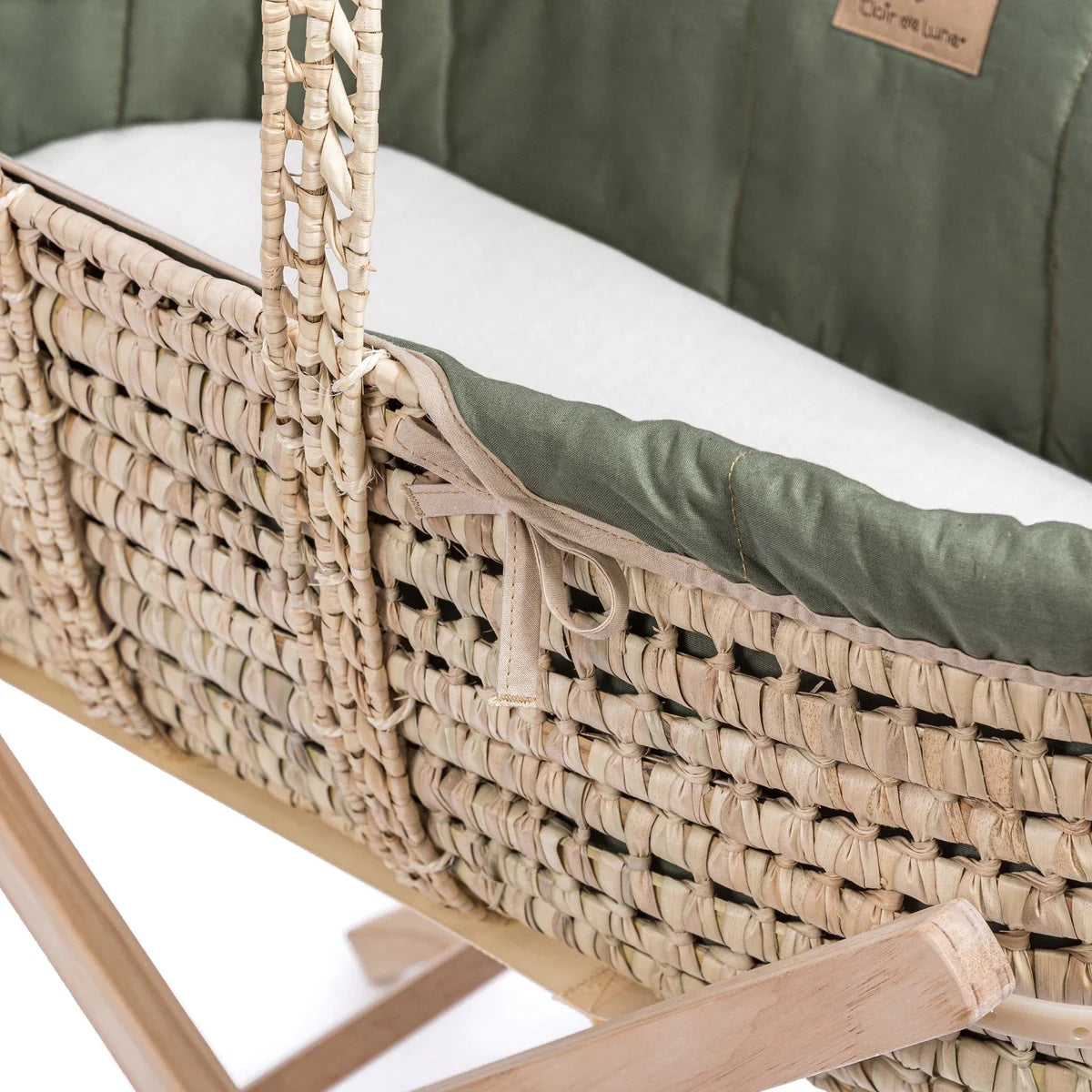 Clair De Lune Organic Palm Moses Basket with Folding Stand - Forest Green
