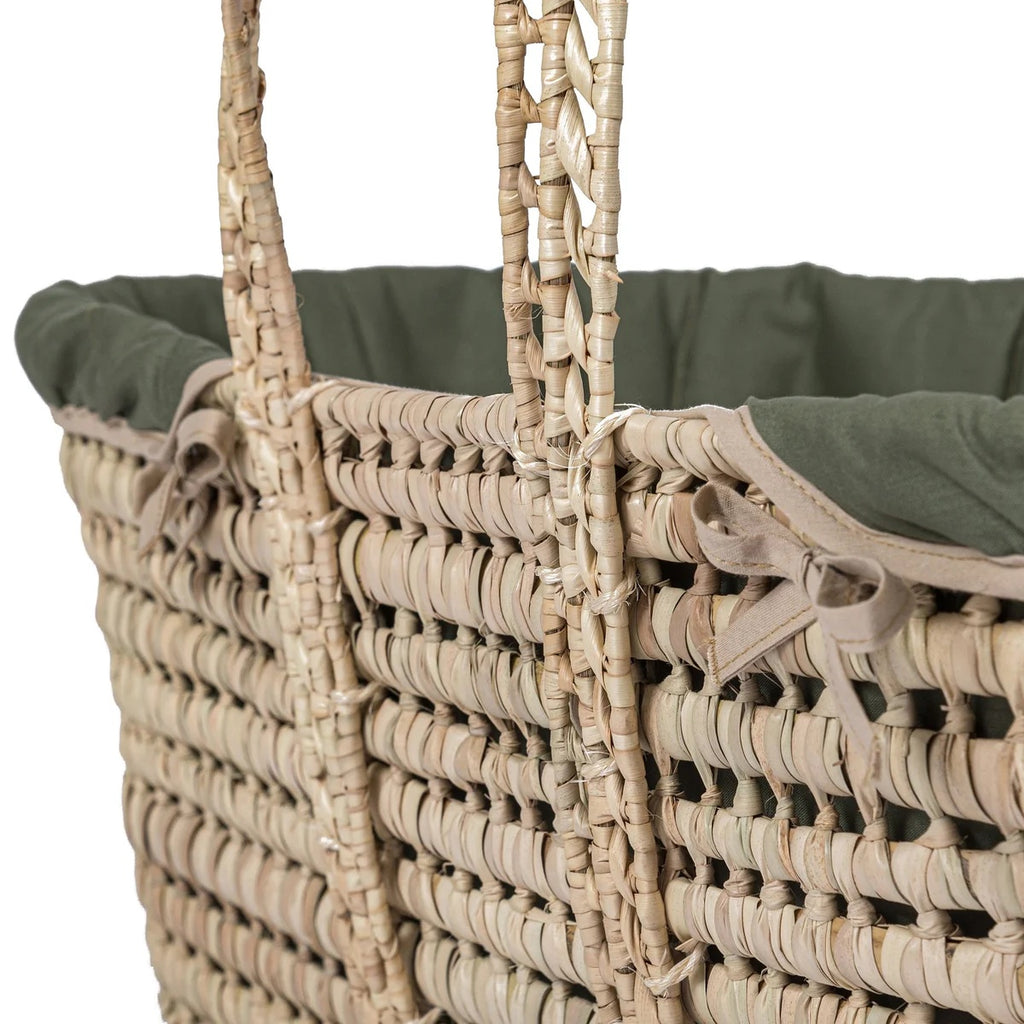 Clair De Lune Organic Palm Moses Basket with Folding Stand - Forest Green