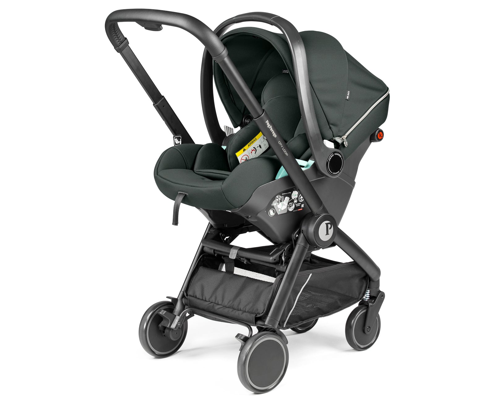 Peg Perego City Loop Chassis, Seat Unit, Bassinet & Primo Viaggio Lounge Travel Bundle - Metal