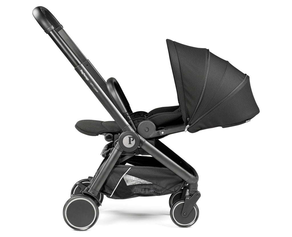 Peg Perego City Loop Chassis, Seat Unit, Bassinet & Primo Viaggio Lounge Travel Bundle - True Black