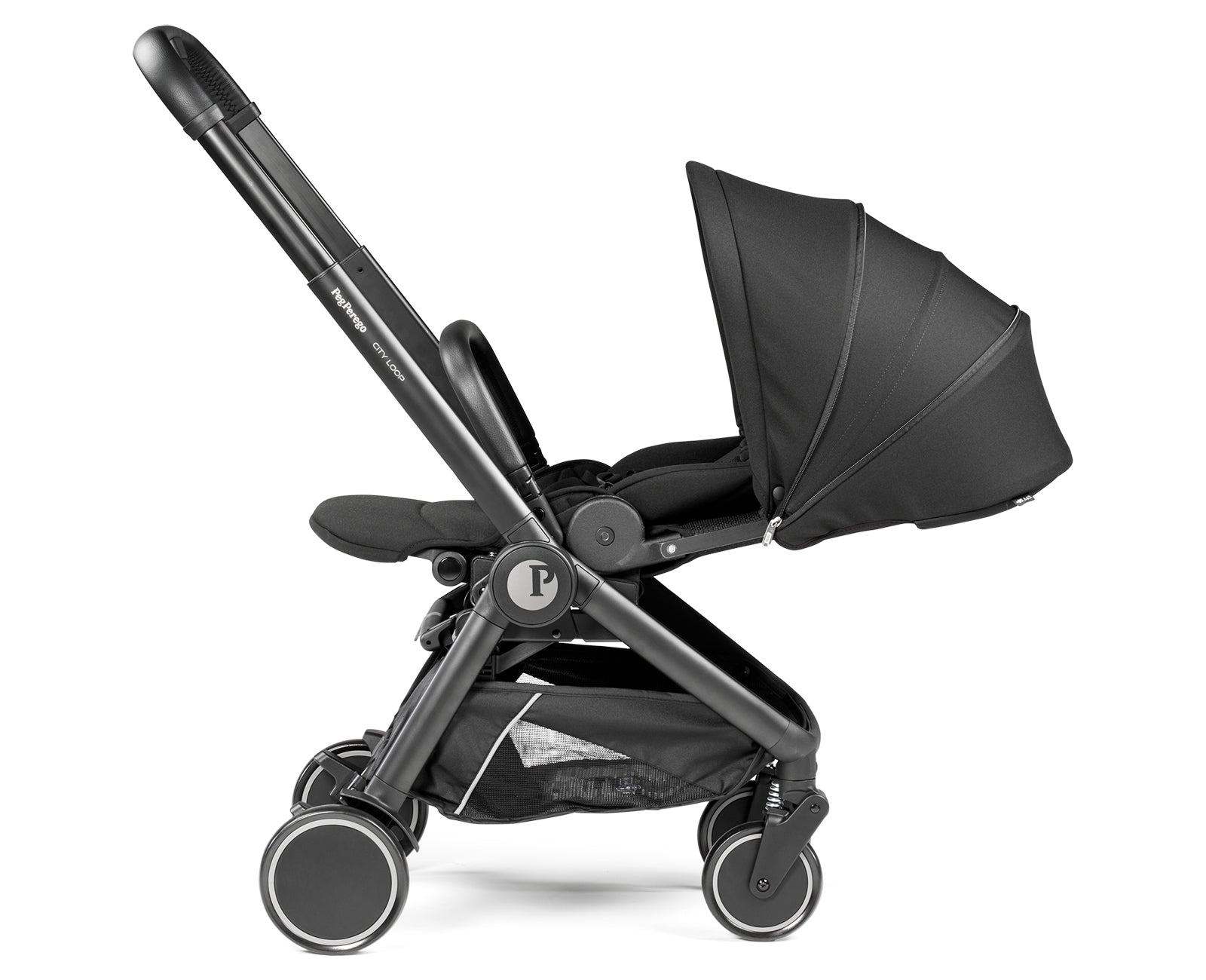 Peg Perego City Loop Chassis, Seat Unit, Bassinet & Primo Viaggio Lounge Travel Bundle - True Black