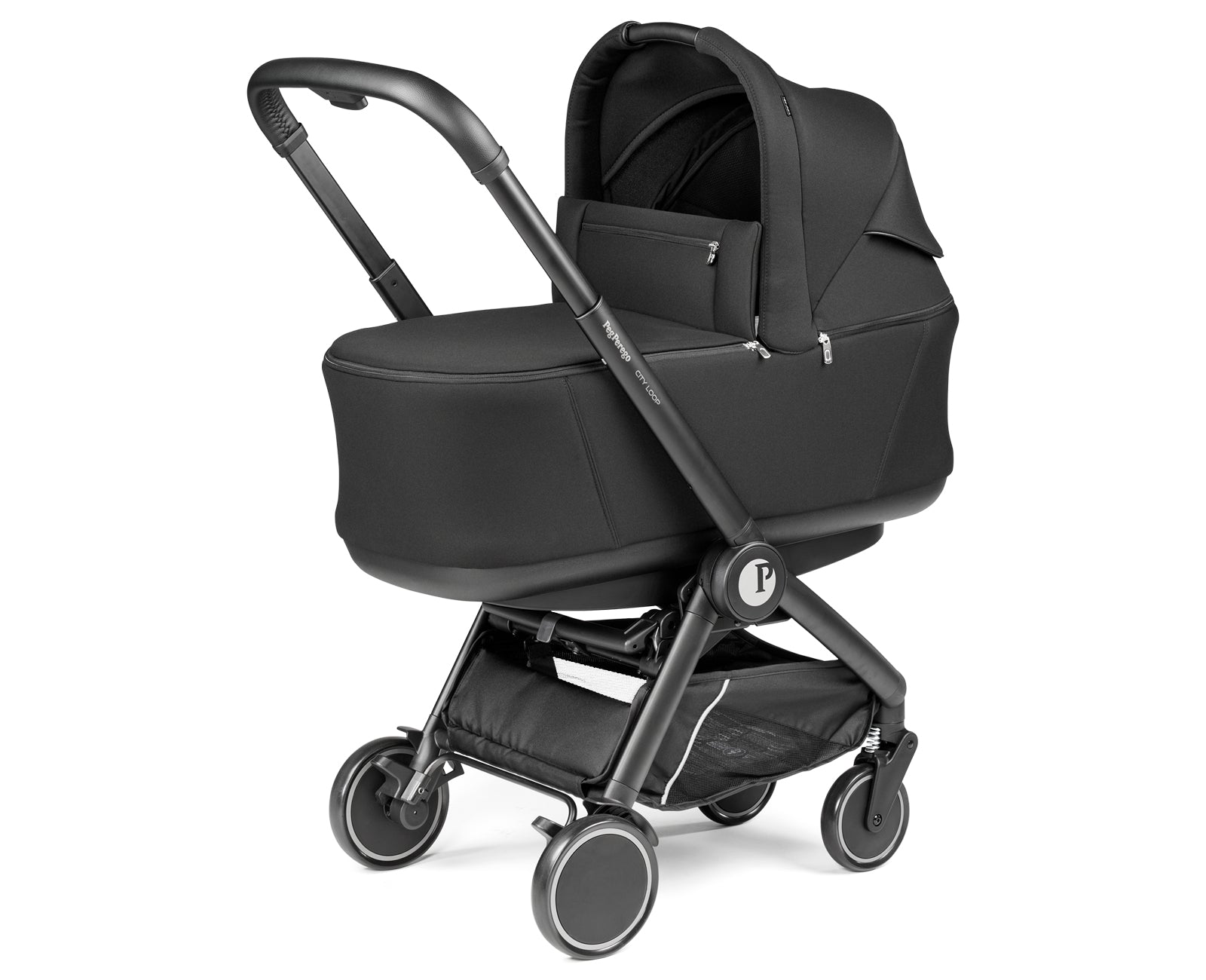 Peg Perego City Loop Chassis, Seat Unit, Bassinet & Primo Viaggio Lounge Travel Bundle - True Black