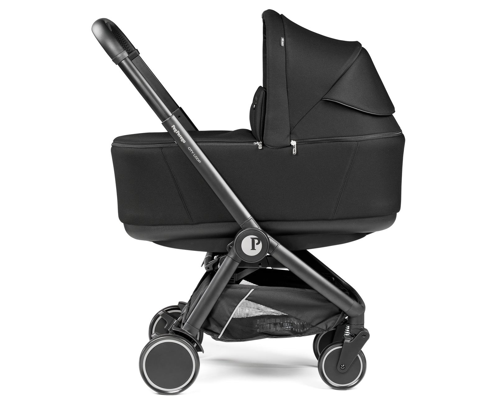 Peg Perego City Loop Chassis, Seat Unit, Bassinet & Primo Viaggio Lounge Travel Bundle - True Black
