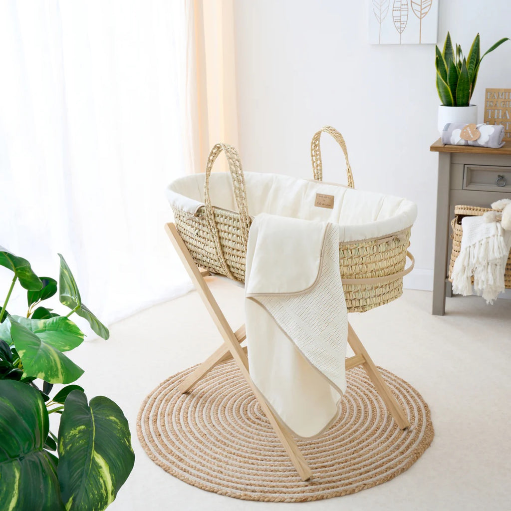 Clair De Lune Organic Palm Moses Basket with Folding Stand - Natural Cream