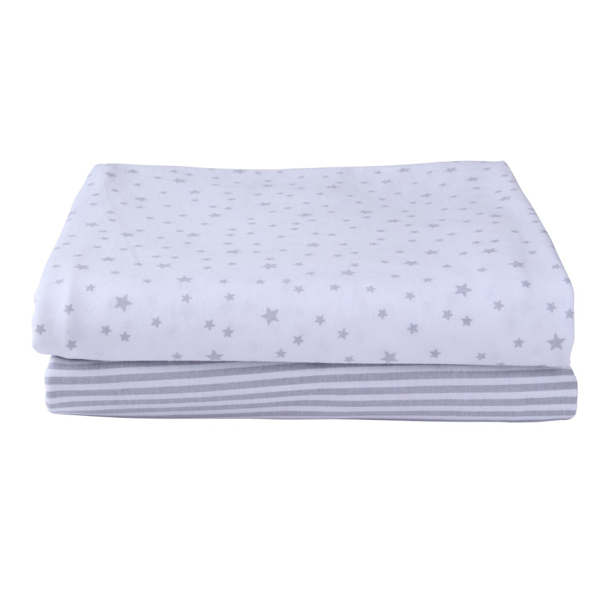 Clair de Lune 2 Pack Stars & Stripes Universal Bedside Crib Fitted Sheets - 90 x 50 cm