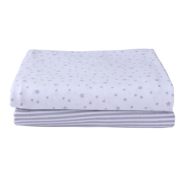 Clair de Lune 2 Pack Stars & Stripes Universal Bedside Crib Fitted Sheets - 90 x 50 cm