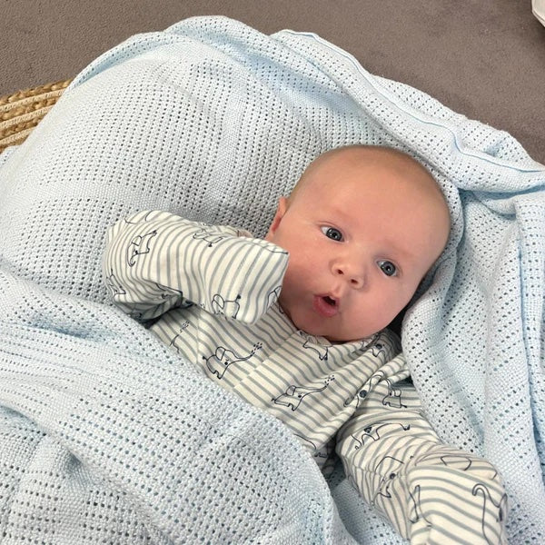 Clair de Lune Soft Cotton Cellular Cot Blanket - Blue