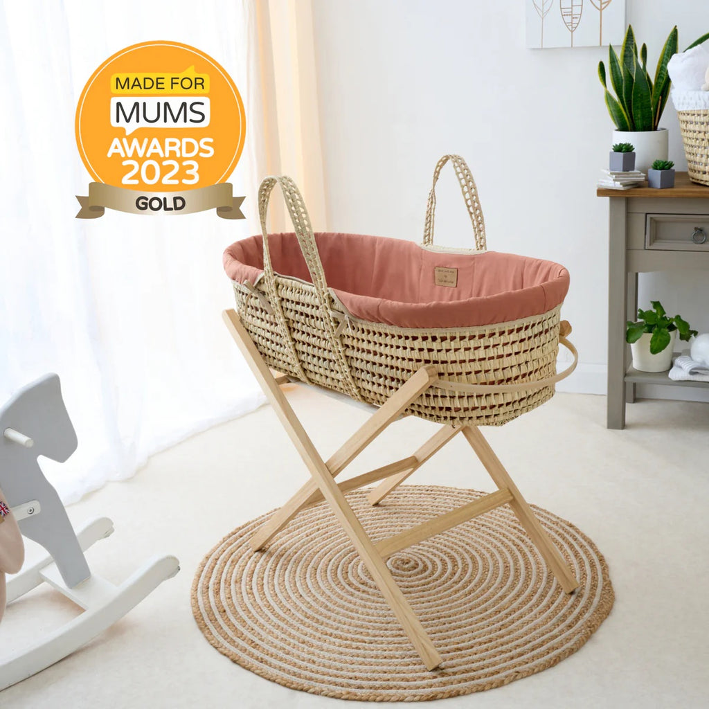 Clair De Lune Organic Palm Moses Basket with Folding Stand - Rust Orange