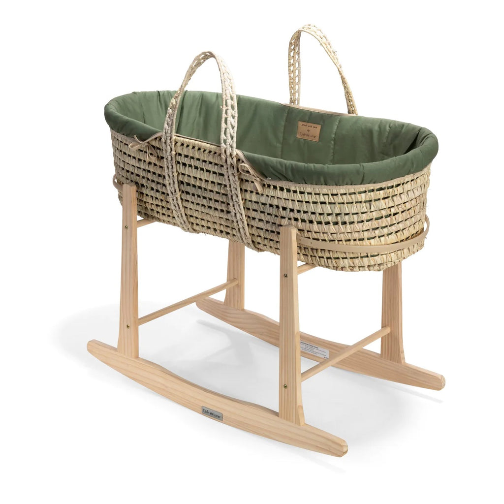 Clair De Lune Organic Palm Moses Basket with Folding Stand - Forest Green