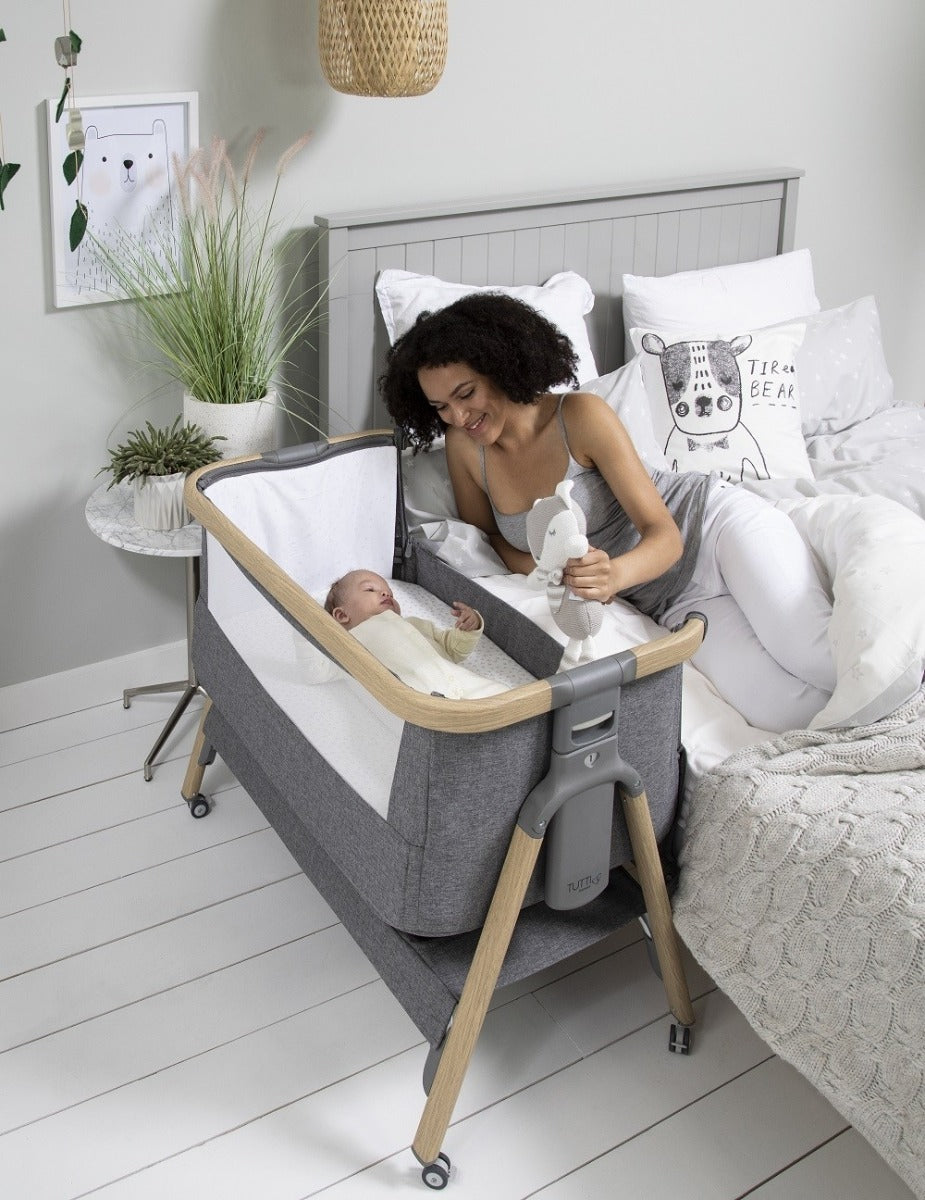 Tutti Bambini CoZee Air Bedside Crib - Oak and Charcoal