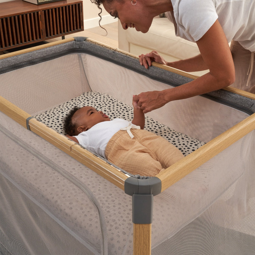 Tutti Bambini CoZee Go 3-in-1 Bassinet, Travel Cot & Playpen - Oak & Charcoal