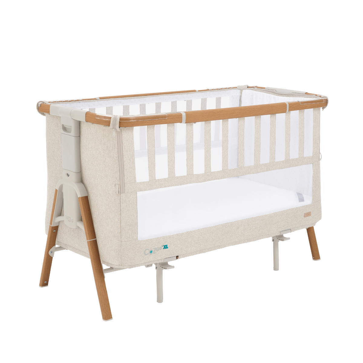 Tutti Bambini Cozee XL Bedside Crib & Cot - Scandinavian Walnut & Natural Ecru