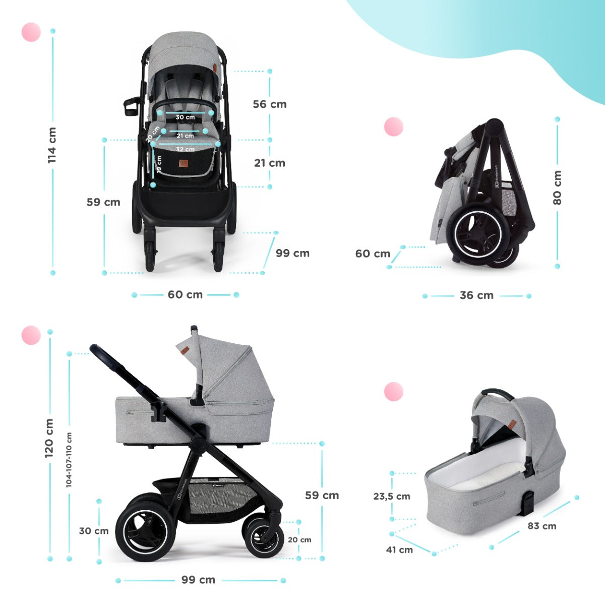 Kinderkraft Everyday 2 in 1 Pushchair Light Grey