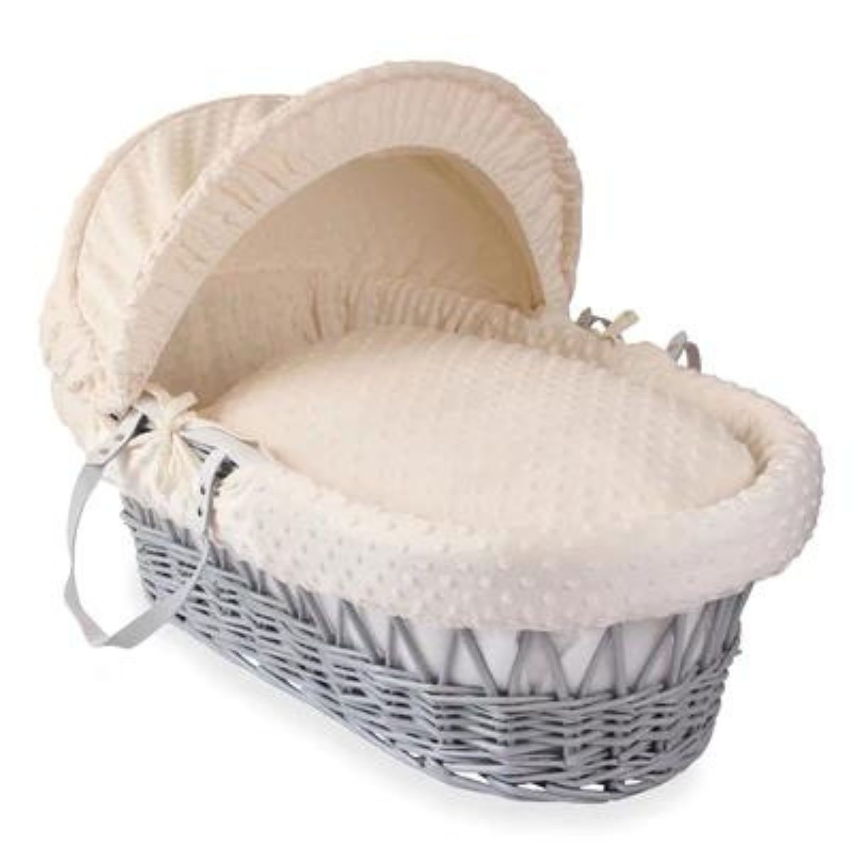 Clair De Lune Dimple Grey Wicker Moses Basket With Rocking Stand