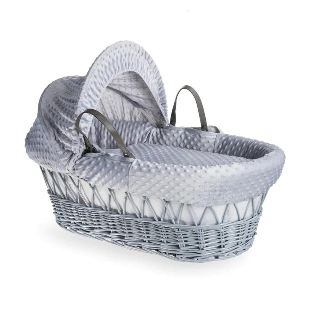 Clair De Lune Dimple Grey Wicker Moses Basket With Rocking Stand