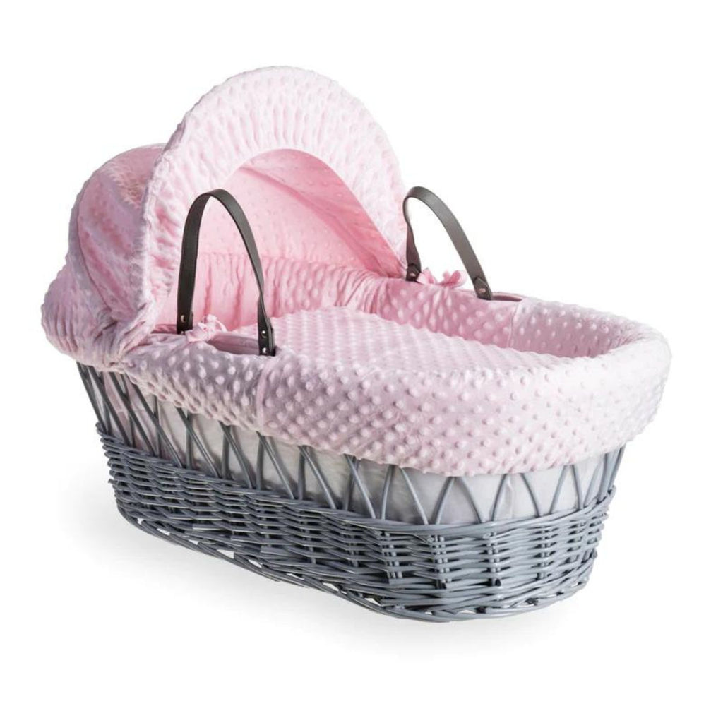 Clair De Lune Dimple Grey Wicker Moses Basket With Rocking Stand