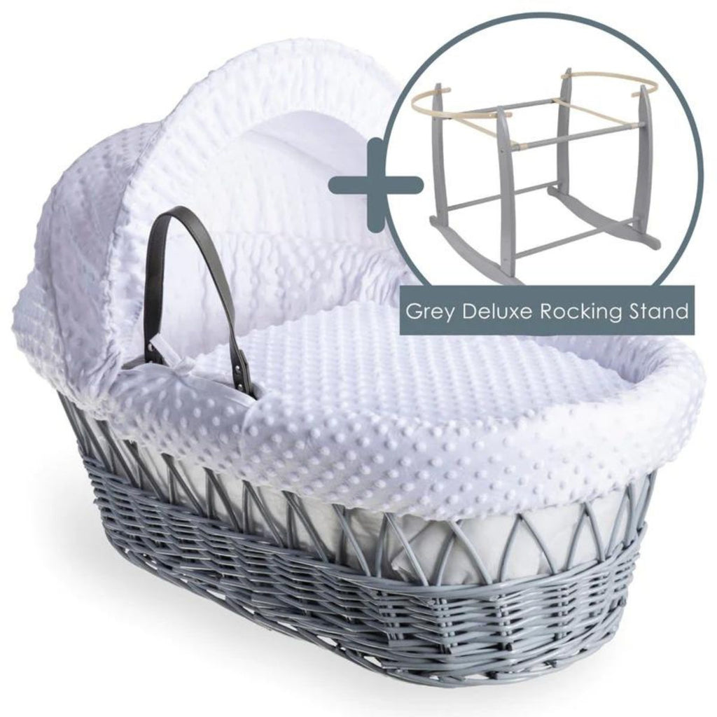 Clair De Lune Dimple Grey Wicker Moses Basket With Rocking Stand