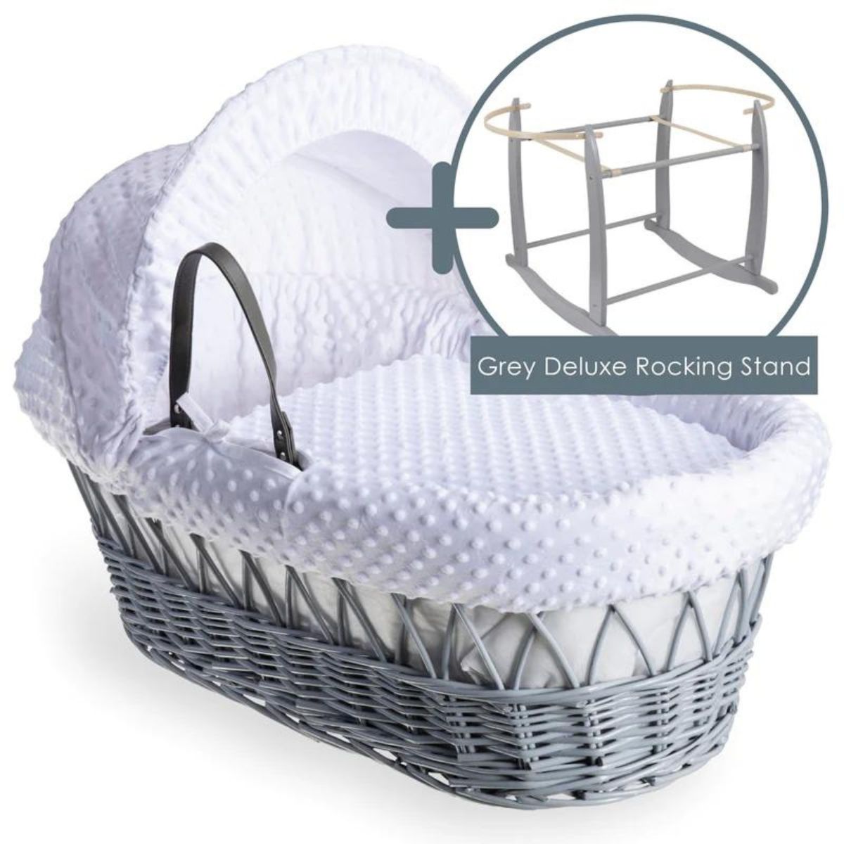 Clair De Lune Dimple Grey Wicker Moses Basket With Rocking Stand