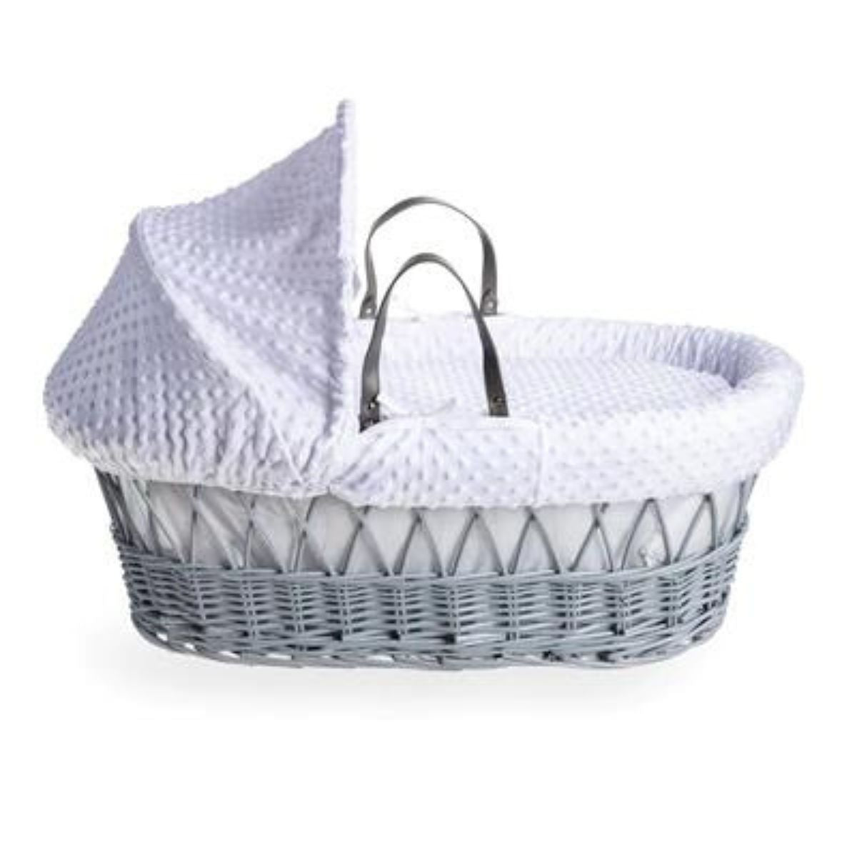 Clair De Lune Dimple Grey Wicker Moses Basket With Rocking Stand