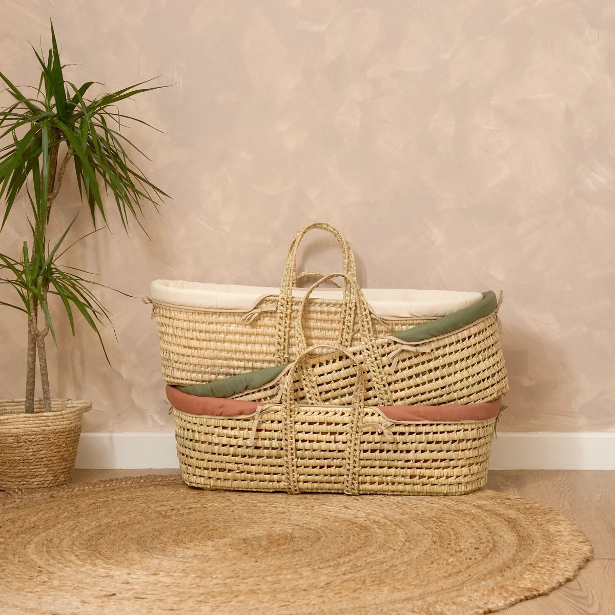 Clair De Lune Organic Palm Moses Basket with Folding Stand - Rust Orange