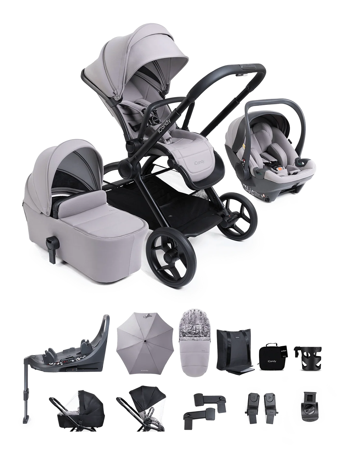 iCandy Core 2 Pushchair & Carrycot Complete 360 Car Seat Bundle