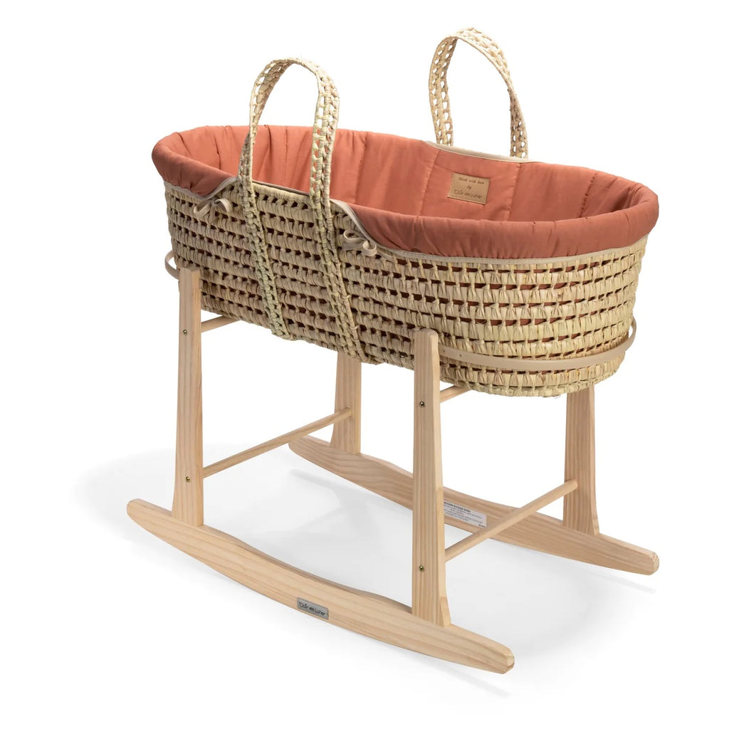 Clair De Lune Organic Palm Moses Basket with Folding Stand - Rust Orange