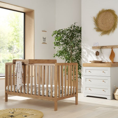 Tutti Bambini Oak Malmo Cot Bed with Rio Furniture 2 piece Set Dove Grey/Oak