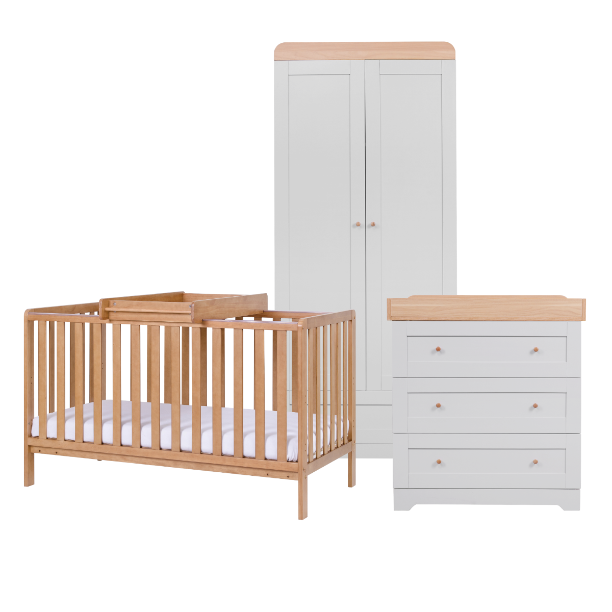 Oak Malmo Cot Bed with Rio Furniture 3piece Set Dove Grey Oak