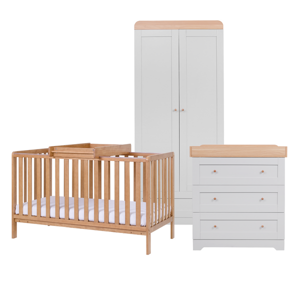 Oak Malmo Cot Bed with Rio Furniture 3piece Set Dove Grey Oak