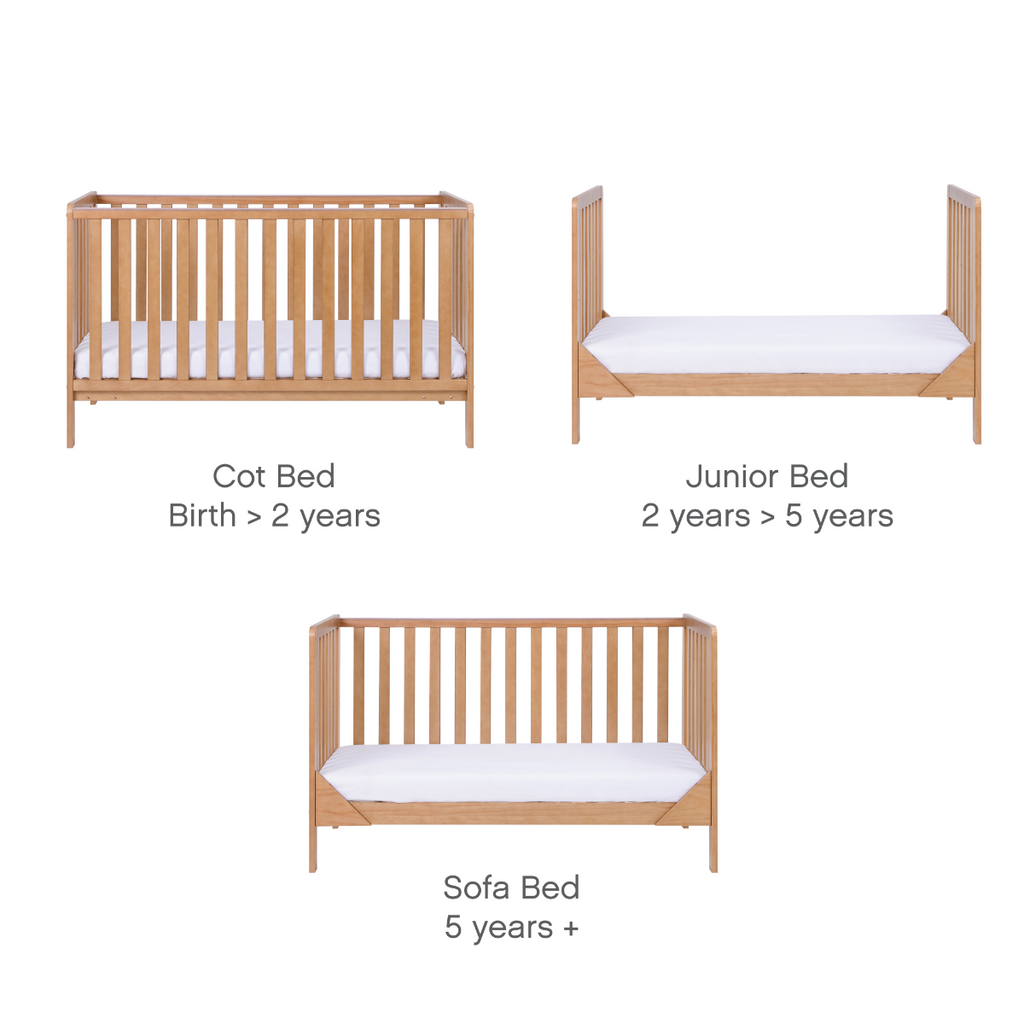 Tutti Bambini Oak Malmo Cot Bed with Rio Furniture 3piece Set Dove Grey/Oak