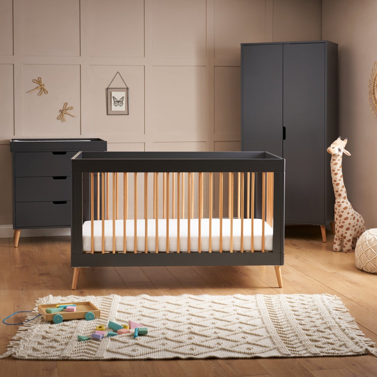 Obaby Maya Double Wardrobe - Slate With Natural