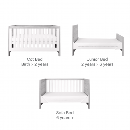 Tutti Bambini Modena 3 in 1 Cot bed - Grey Ash and White