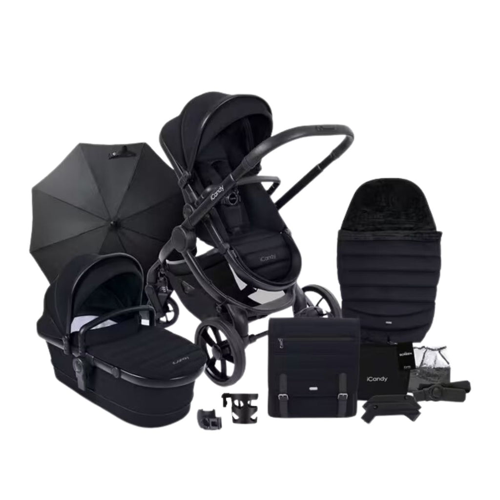 Icandy Peach 7 Pushchair & Carrycot Complete Bundle - Black Edition