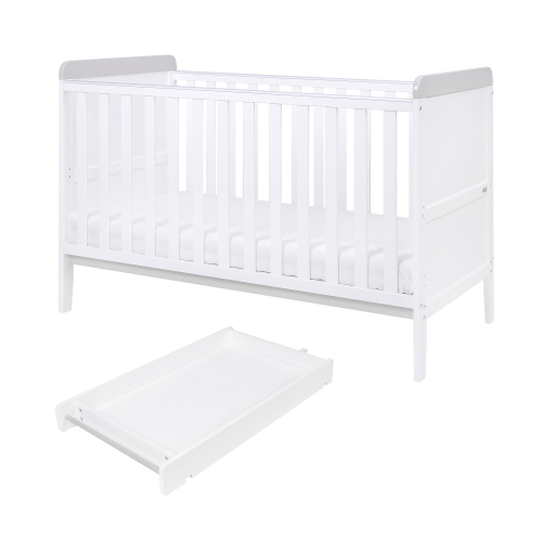 Tutti Bambini Rio Cot Bed with Mattress and Cot Top Changer - White & Dove Grey