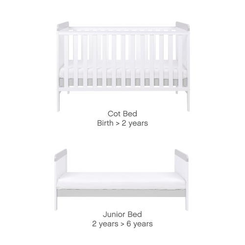 Tutti Bambini Rio Cot Bed with Mattress and Cot Top Changer - White & Dove Grey