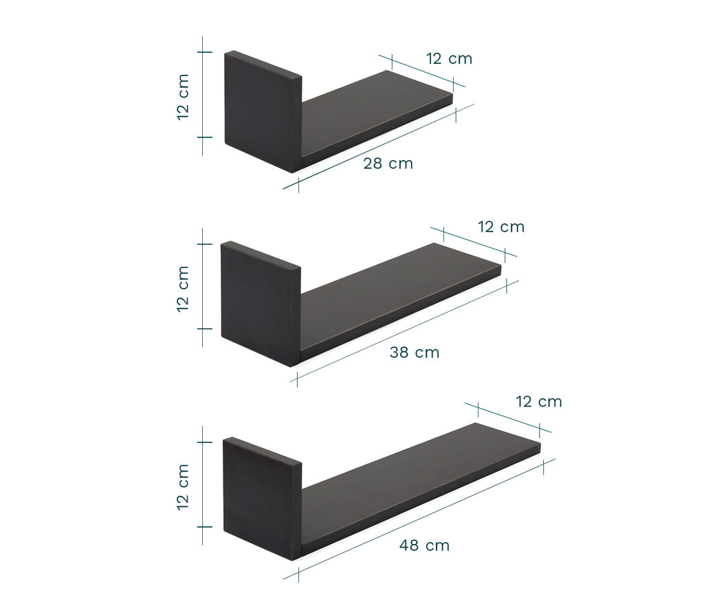 Tutti Bambini Rio Set of Three L-Shaped Wall Shelves - Slate Grey