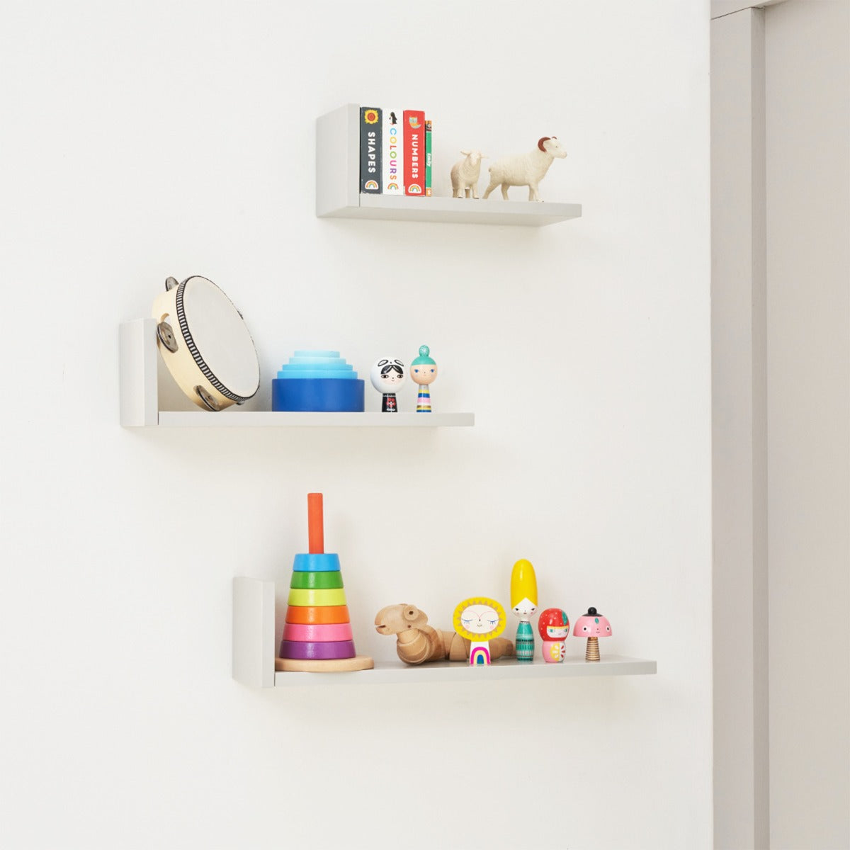 Tutti Bambini Rio Set of Three L-Shaped Wall Shelves - Dove Grey