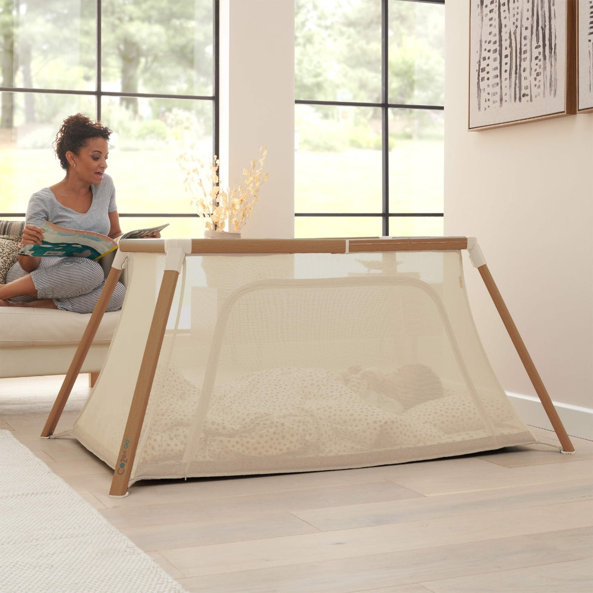 Tutti Bambini CoZee Go 3-in-1 Bassinet, Travel Cot & Playpen - Scandinavian Walnut & Ecru