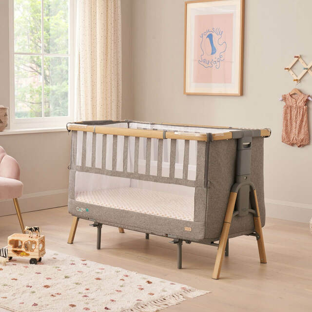 Tutti Bambini Cozee XL Bedside Crib and Cot - Oak and Charcoal
