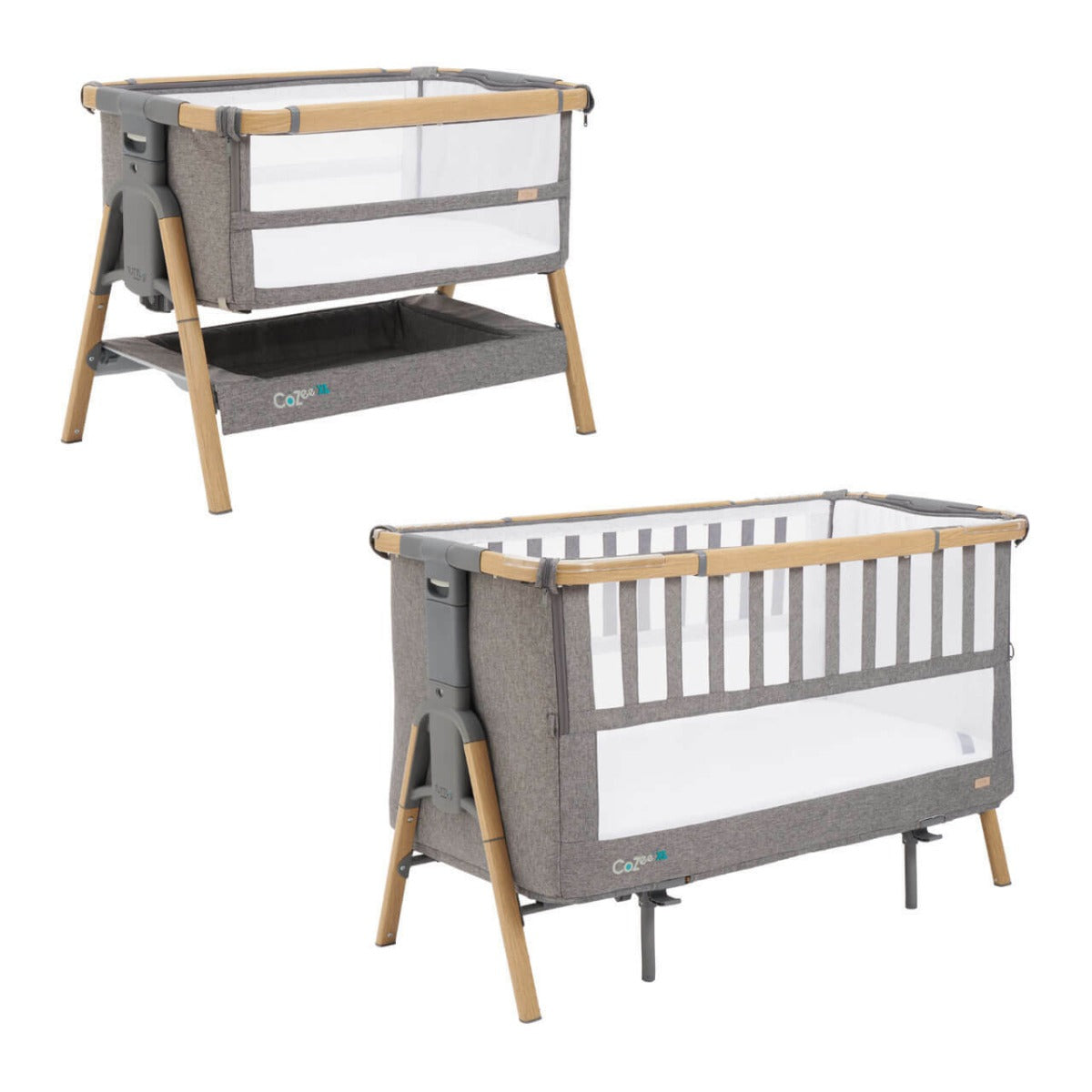 Tutti Bambini Cozee XL Bedside Crib and Cot - Oak and Charcoal