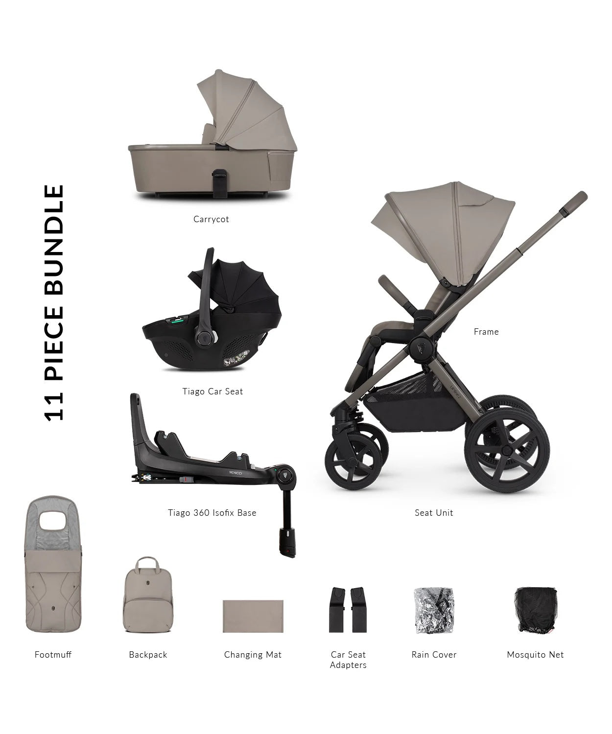 Venicci Upline 2 - 3in1 + 360 Base Complete Travel System - Taupe