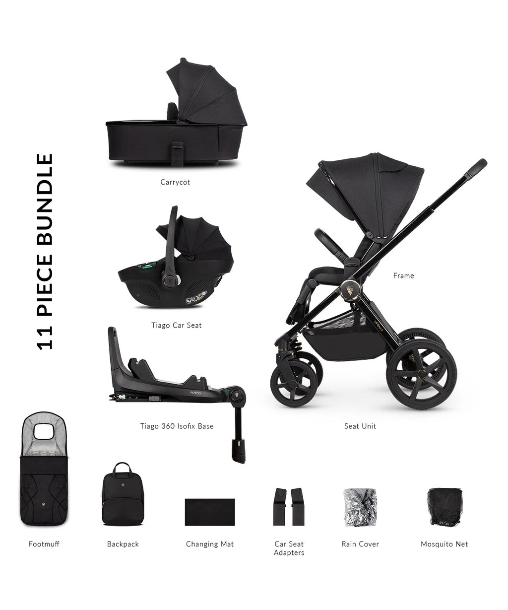 Venicci Upline 2 - 3in1 + 360 Base Complete Travel System - All Black