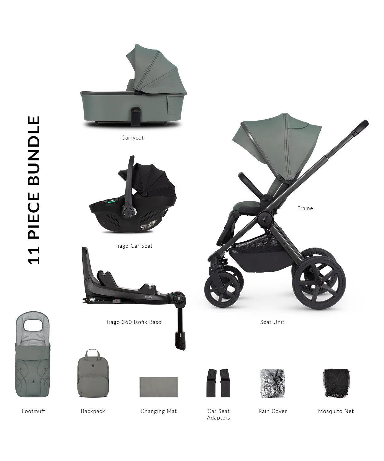 Venicci Upline 2 - 3in1 + 360 Base Complete Travel System - Aloe