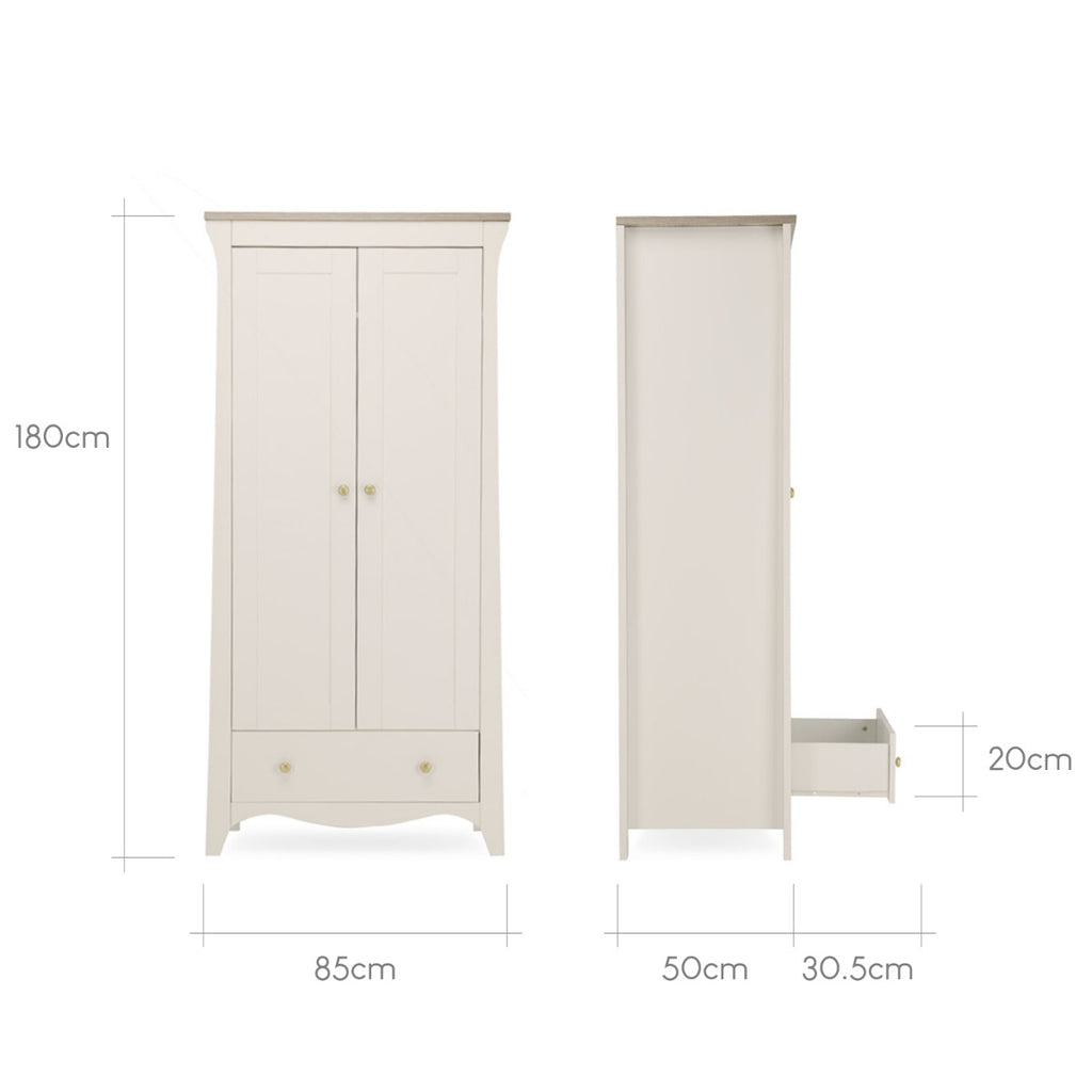 CuddleCo Clara 2 Door Double Wardrobe - Cashmere & Ash