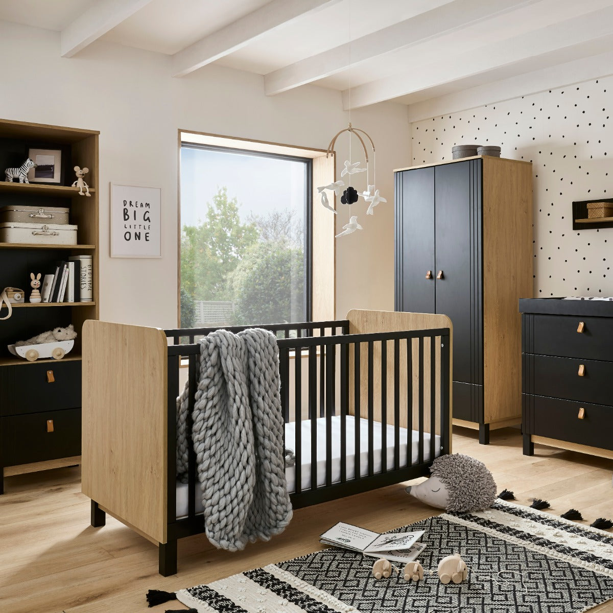CuddleCo Rafi 4 Piece Nursery Furniture Set - Oak and Black